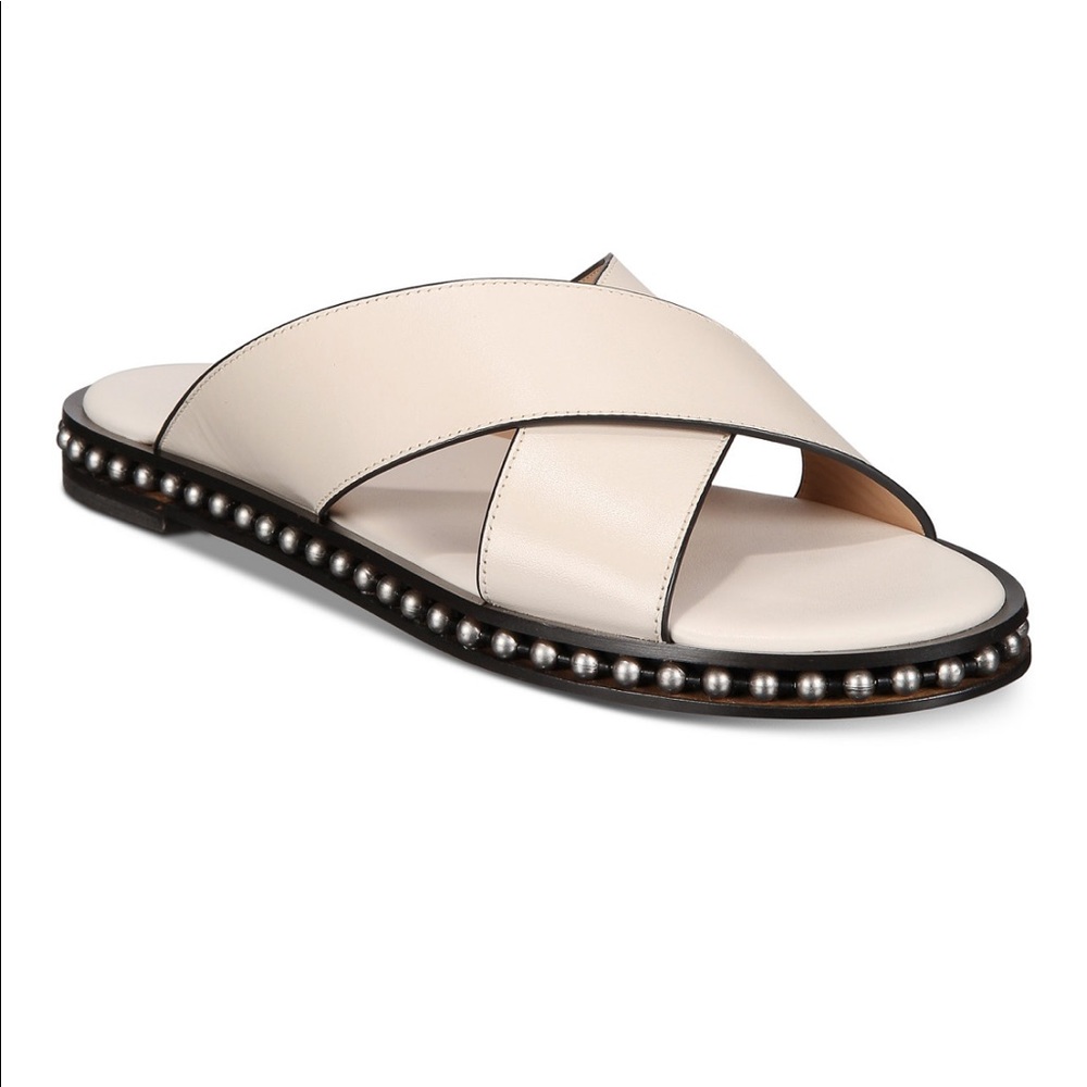 Coach Hayley Bead Cross Over Slider Sandals, Natural Putty